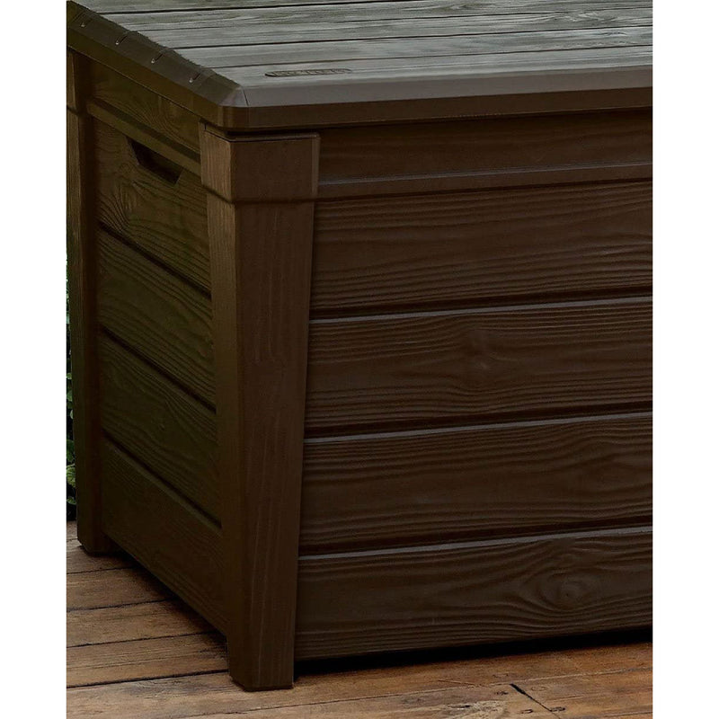 Keter Brightwood 120gal Weatherproof Resin Patio Deck Storage Box Bench, Brown