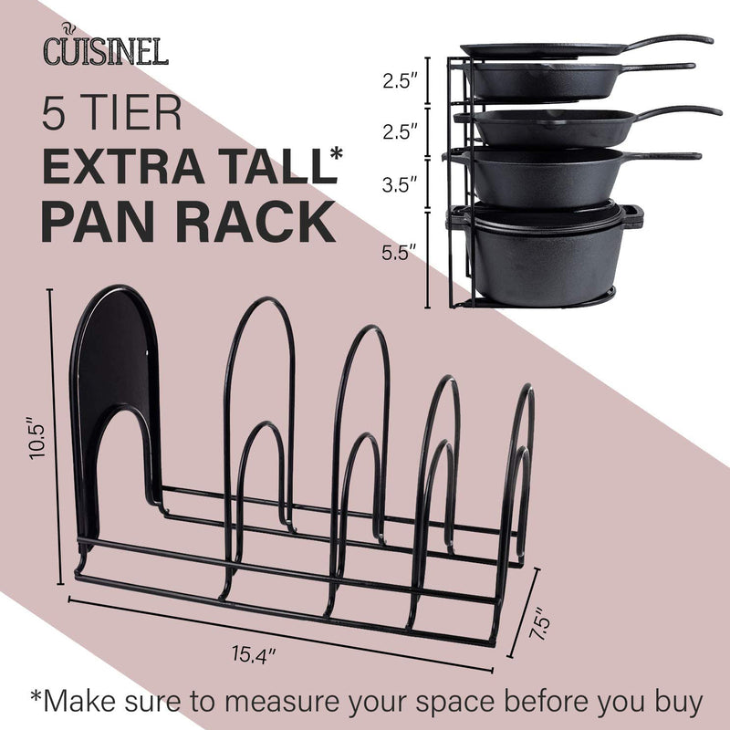 Cuisinel 15 In Heavy Duty 5 Pan & Pot Organizer 5 Tier Rack, Black (Open Box)