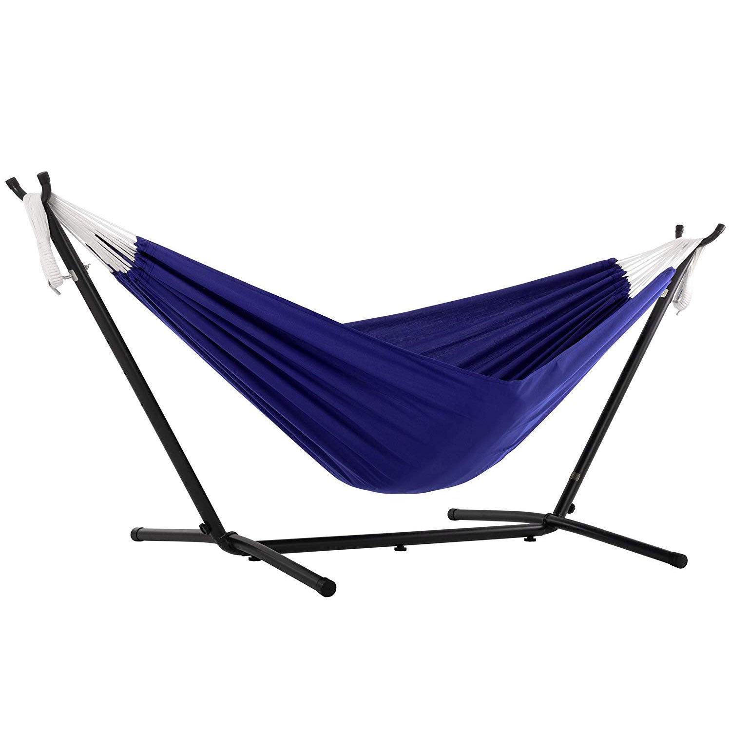 Vivere Double Polyester Outdoor Hammock with Steel Stand & Bag Case, Royal Blue