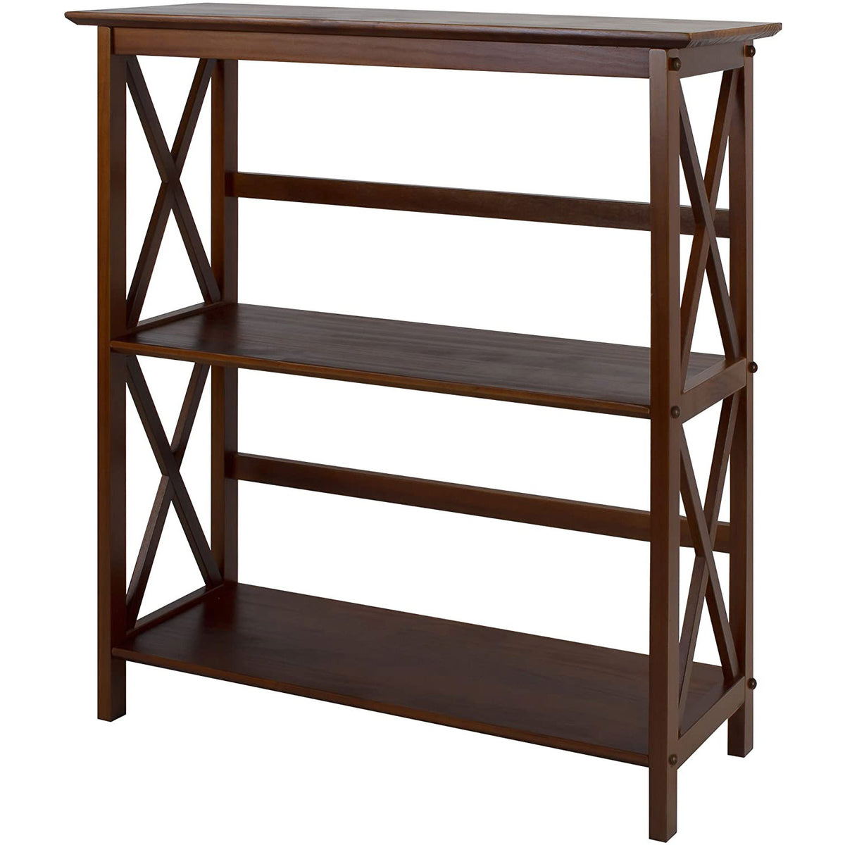 Casual Home Soild Wood Montego X Design Style 3 Shelf Bookcase Walnut (Open Box)