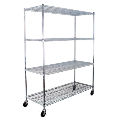 SafeRacks 24 x 60 x 72" 4 Tier Steel Wire Storage Shelving Rack w/Wheels, Silver