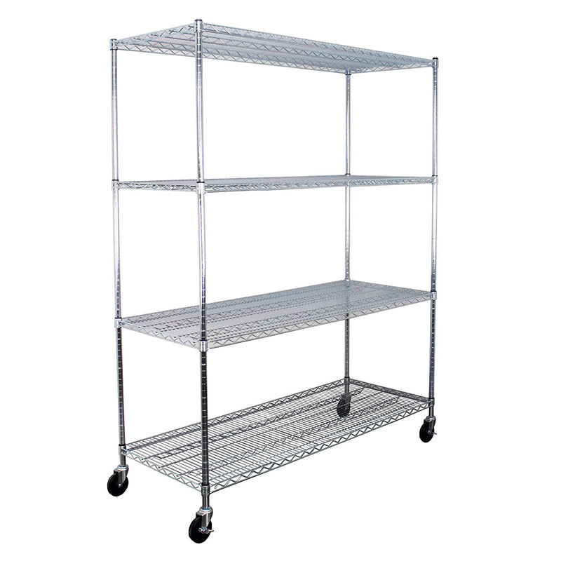 SafeRacks 24 x 60 x 72" 4 Tier Steel Wire Storage Shelving Rack w/Wheels, Silver