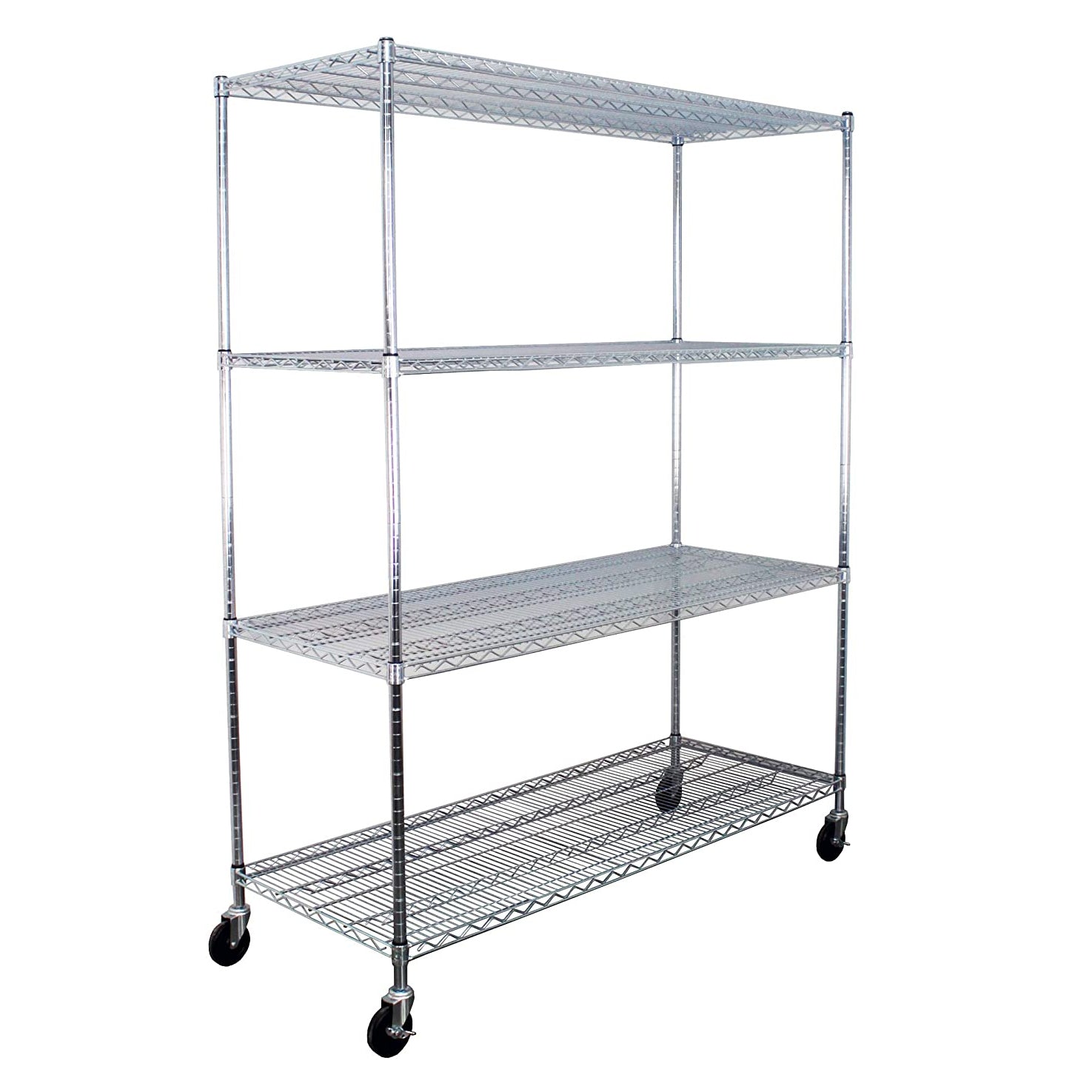 SafeRacks 24 x 60 x 72" 4 Tier Steel Wire Storage Shelving Rack w/Wheels, Silver - VMInnovations