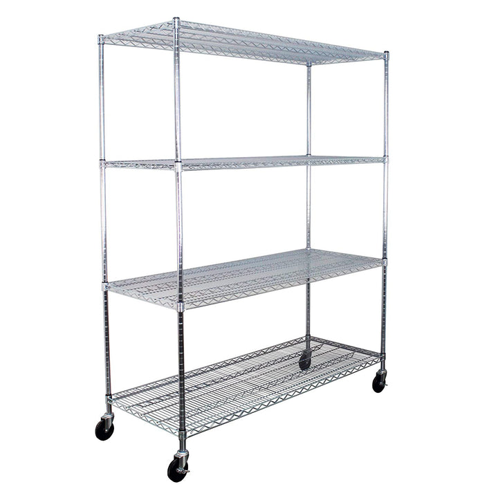 SafeRacks 24 x 60 x 72" 4 Tier Steel Wire Storage Shelving Rack w/Wheels, Silver - VMInnovations