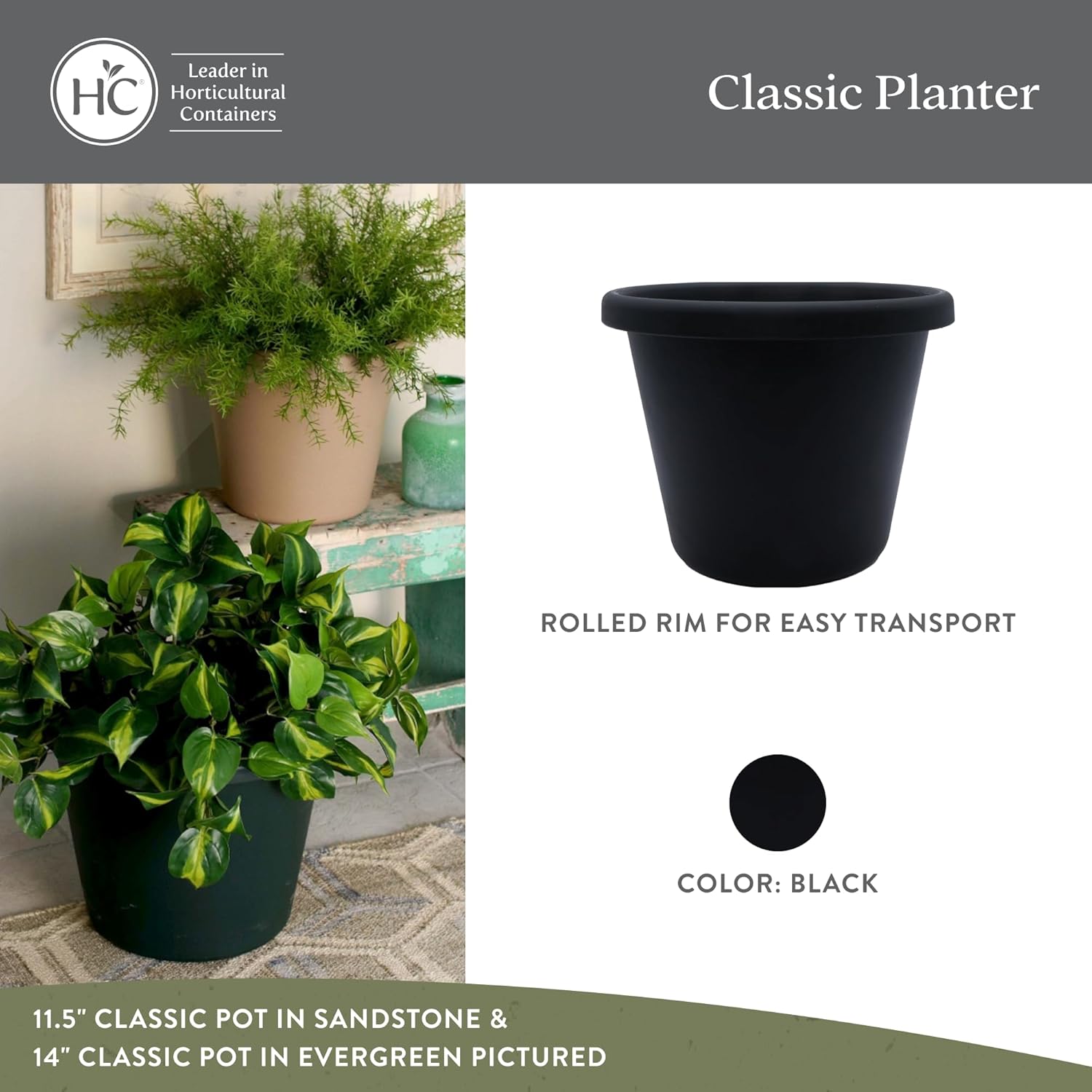 The HC Companies 14 Inch Round Classic Planter, Plastic Plant Pot, (Open Box)