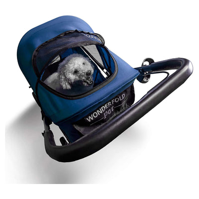 WONDERFOLD Pet Stroller for Dogs and Cats, Zipperless Entry, Dark Blue(Open Box)