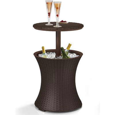 Keter Cool Bar Outdoor Patio Cocktail and Side Table with Cooler, Brown (Used)