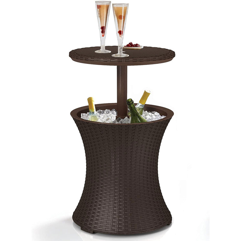 Keter Cool Bar Patio Cocktail and Side Table with Cooler, Brown (Open Box)