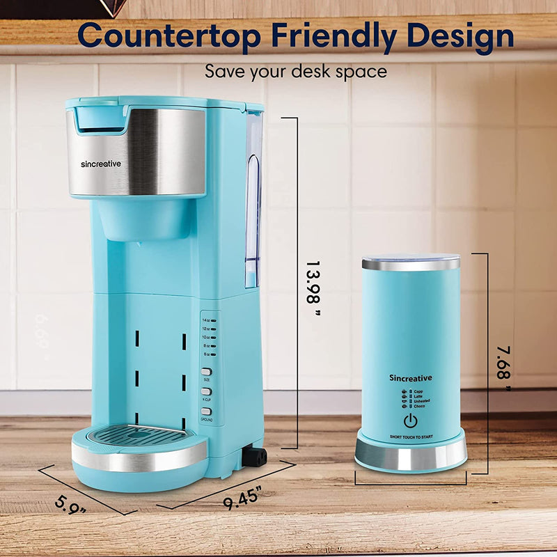 Sincreative Coffee Maker Cappuccino Machine with Milk Frother, Blue (Used)