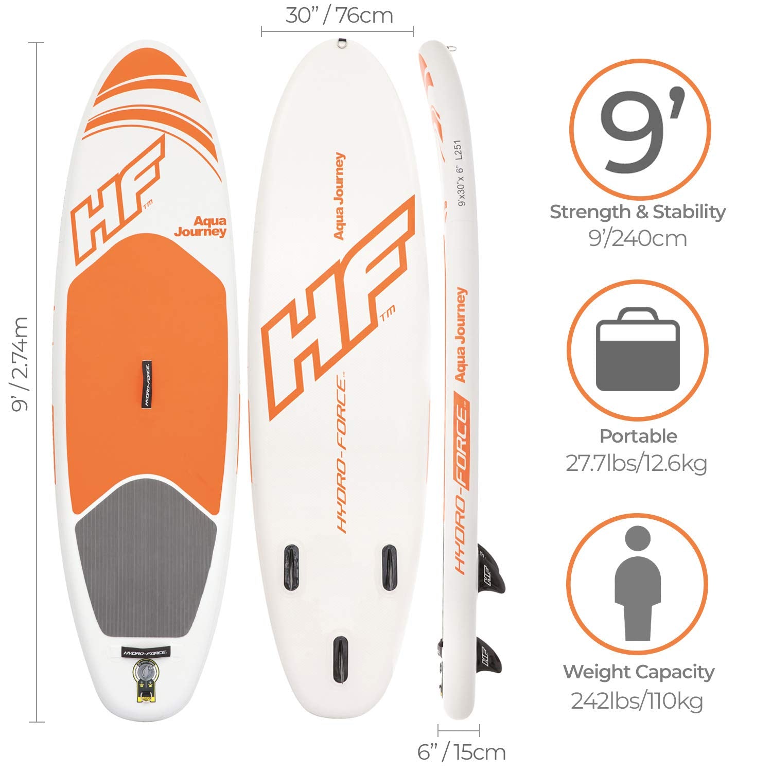 Bestway Hydro Force Inflatable 9 Foot Aqua Journey SUP Stand Up Paddle Board