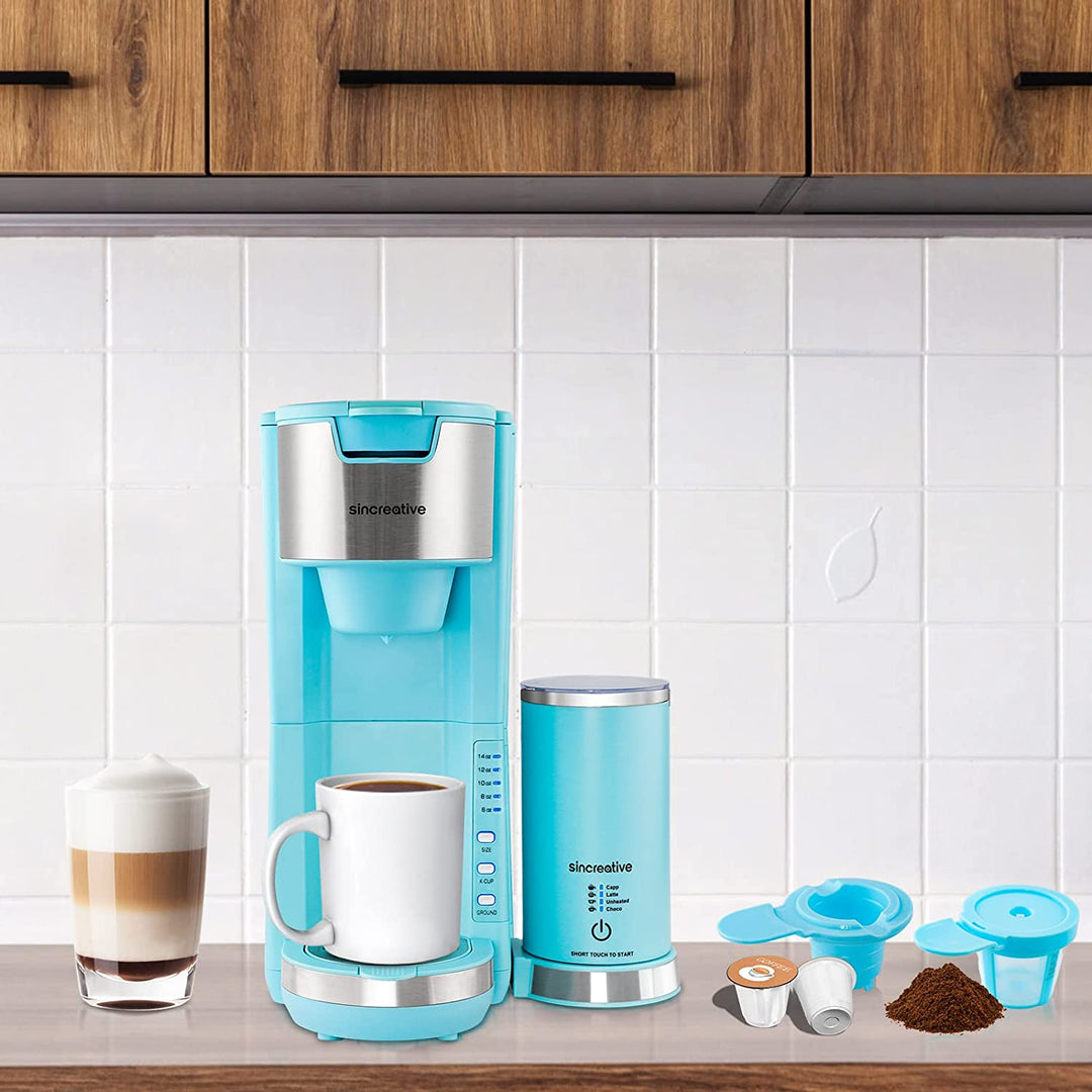 Sincreative Coffee Maker Cappuccino Machine with Milk Frother, Blue (Used) - VMInnovations