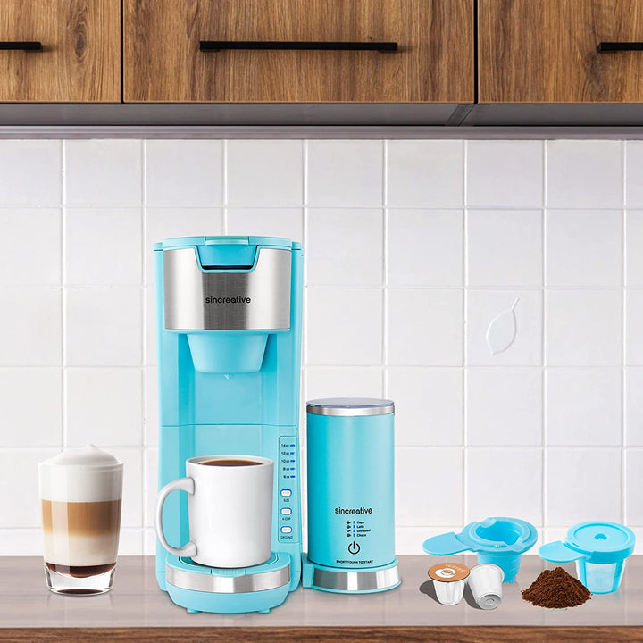 Sincreative Coffee Maker Cappuccino Machine with Milk Frother, Blue (Used) - VMInnovations
