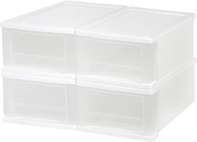 IRIS USA 7 Quart White Hard Plastic Extra Large Stacking Tote Drawer, 4 Pack