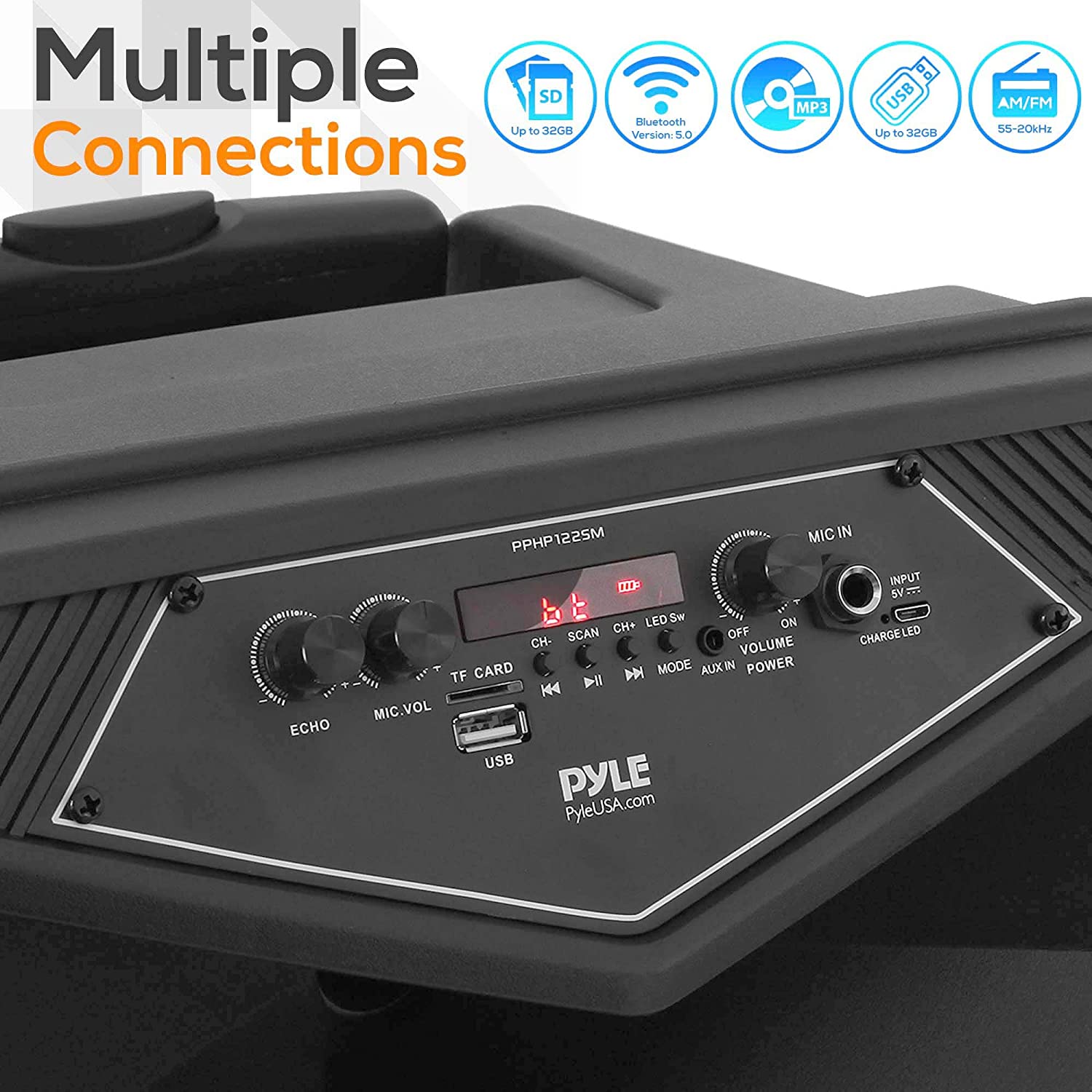 Pyle PPHP122SM Portable Bluetooth Speaker System with Flashing Party Lights - VMInnovations