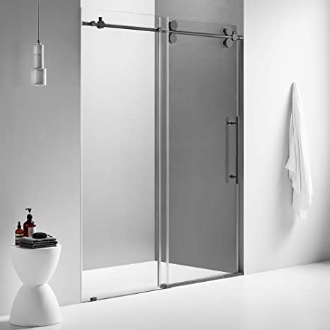 Serene Valley 64 x 74 Inch Big Roller Frameless Sliding Shower Door, Matte Black
