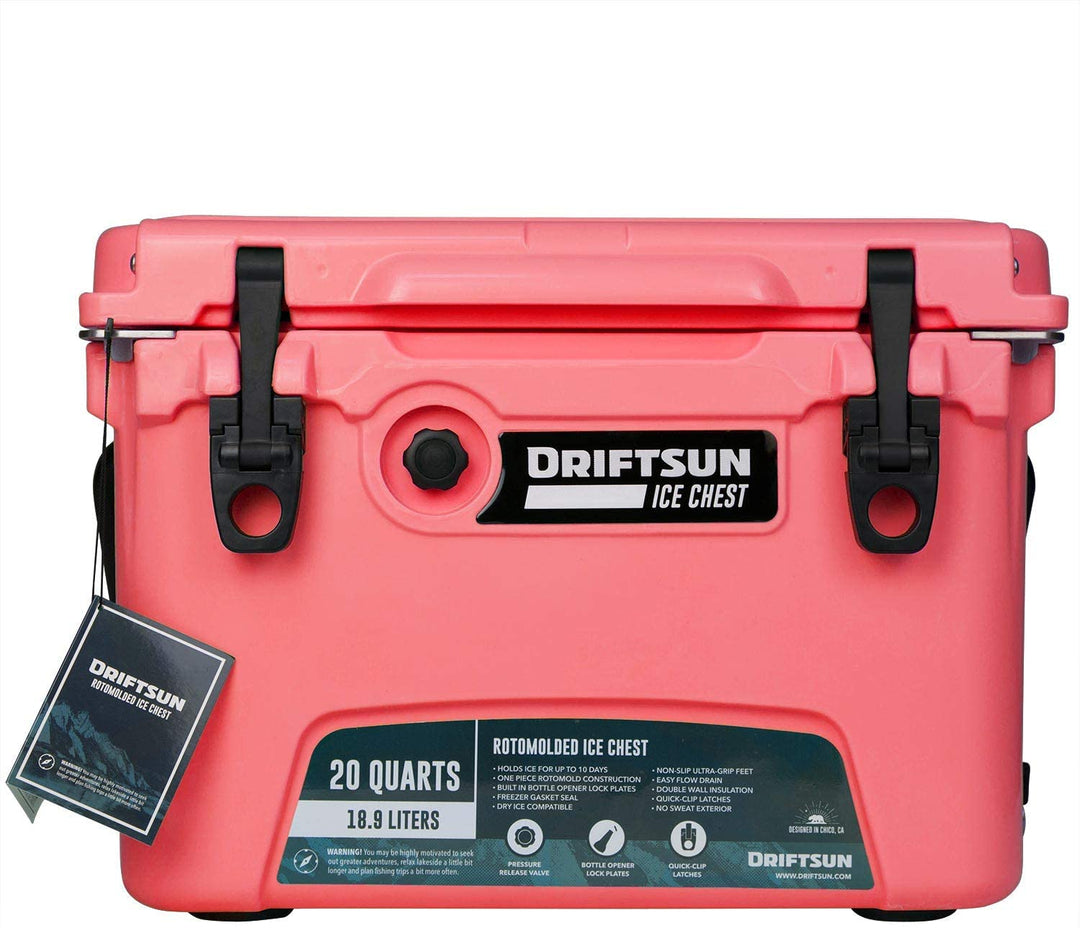 Driftsun Heavy Duty Portable 20 Quart Insulated Hard Ice Chest Cooler, Coral