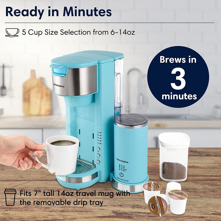 Sincreative Coffee Maker Cappuccino Machine with Milk Frother, Blue (Used) - VMInnovations