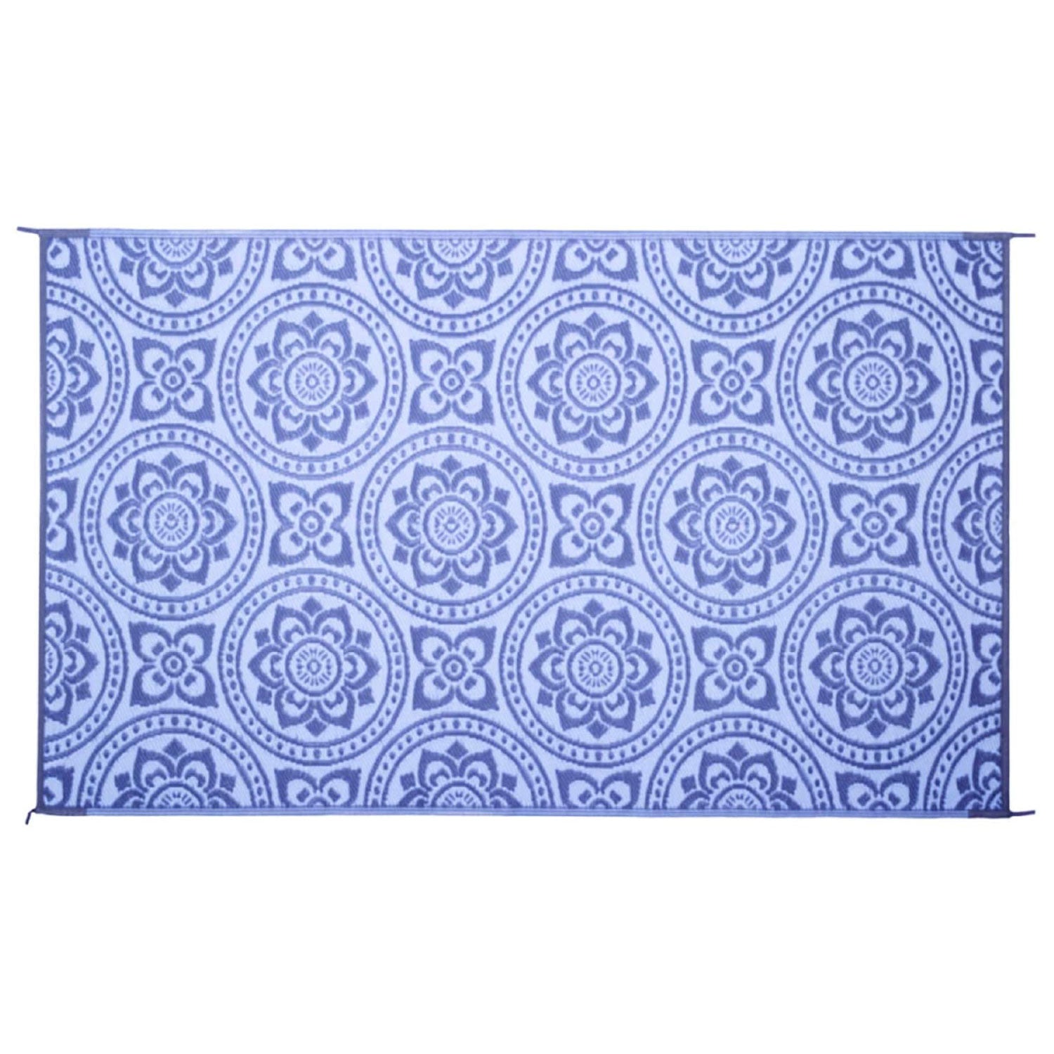 Reversible Mats 8 x 5 Foot Polypropylene Pattern Patio Mat, Blue/White(Open Box)