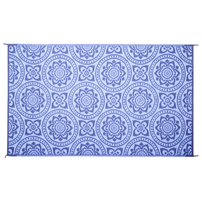 Reversible Mats 8 x 5 Foot Polypropylene Pattern Patio Mat, Blue/White(Open Box)