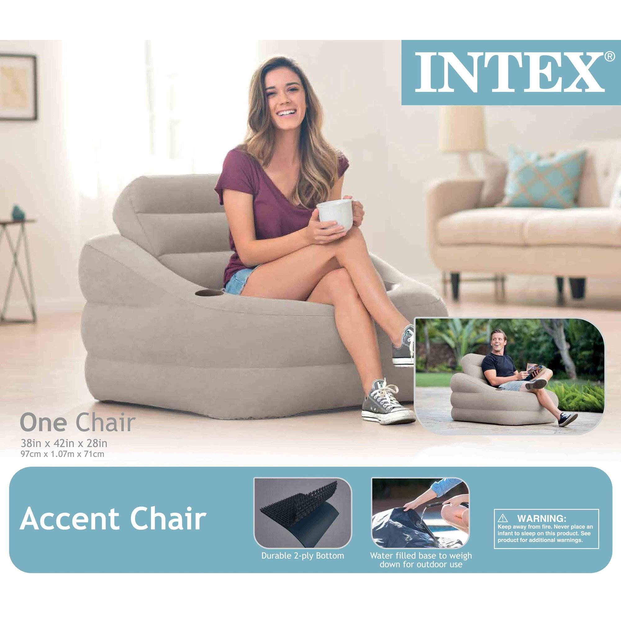 Intex Inflatable Khaki Accent Chair with Cup Holder and Water Base (Open Box)
