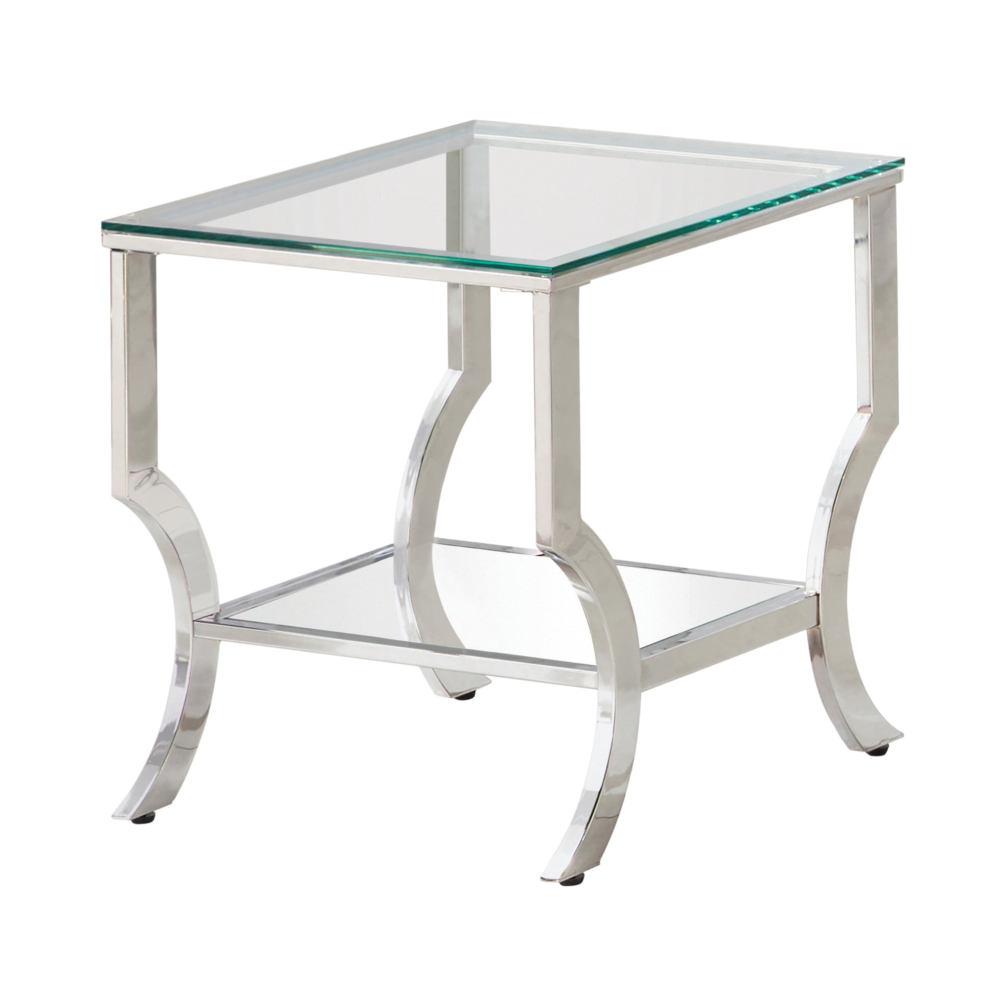 Coaster Home Furnishings Contemporary Square End Table w/ Mirrored Shelf, Chrome - VMInnovations