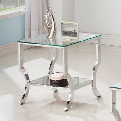 Coaster Home Furnishings Contemporary Square End Table w/ Mirrored Shelf, Chrome - VMInnovations
