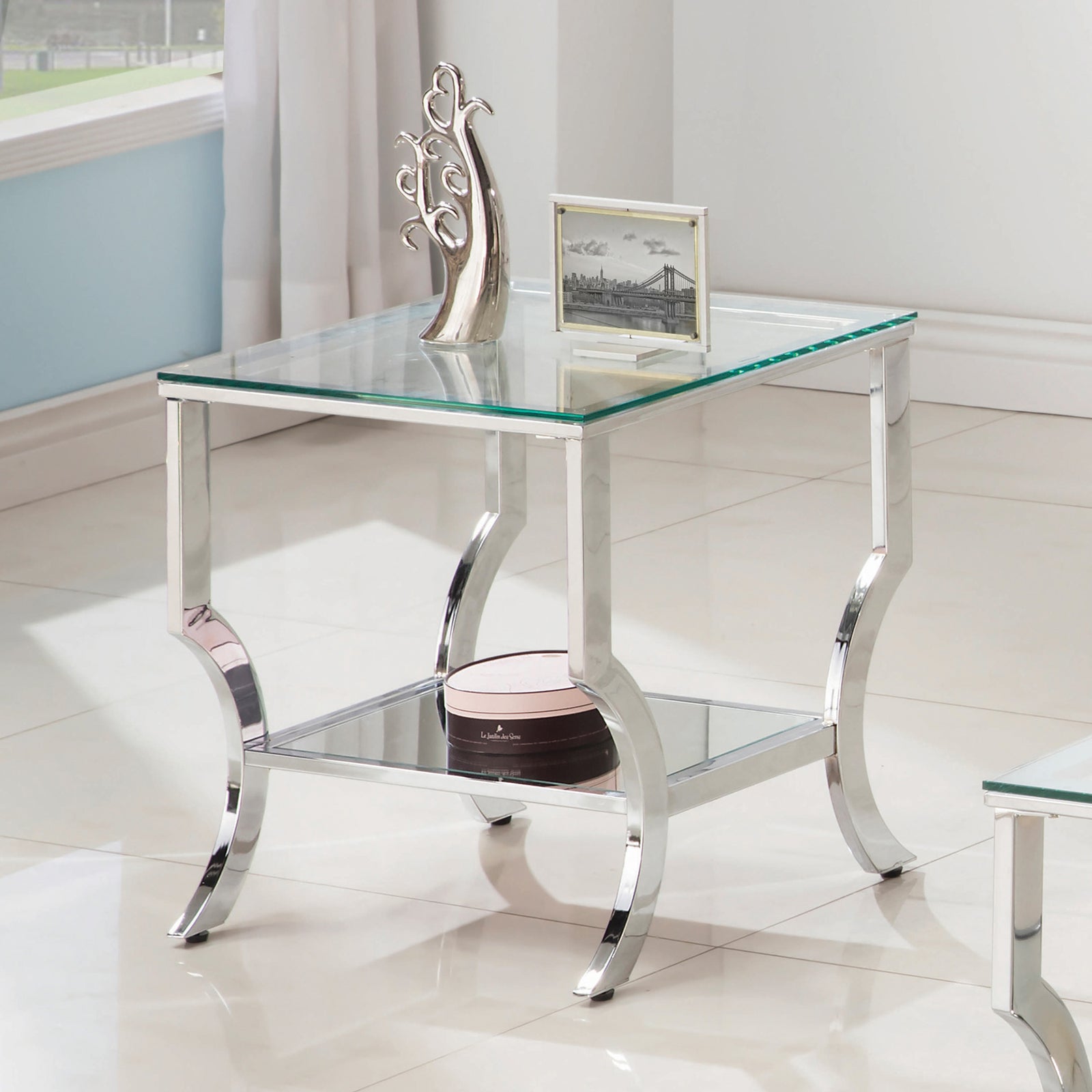 Coaster Home Furnishings Contemporary End Table w/ Mirrored Shelf (Open Box) - VMInnovations