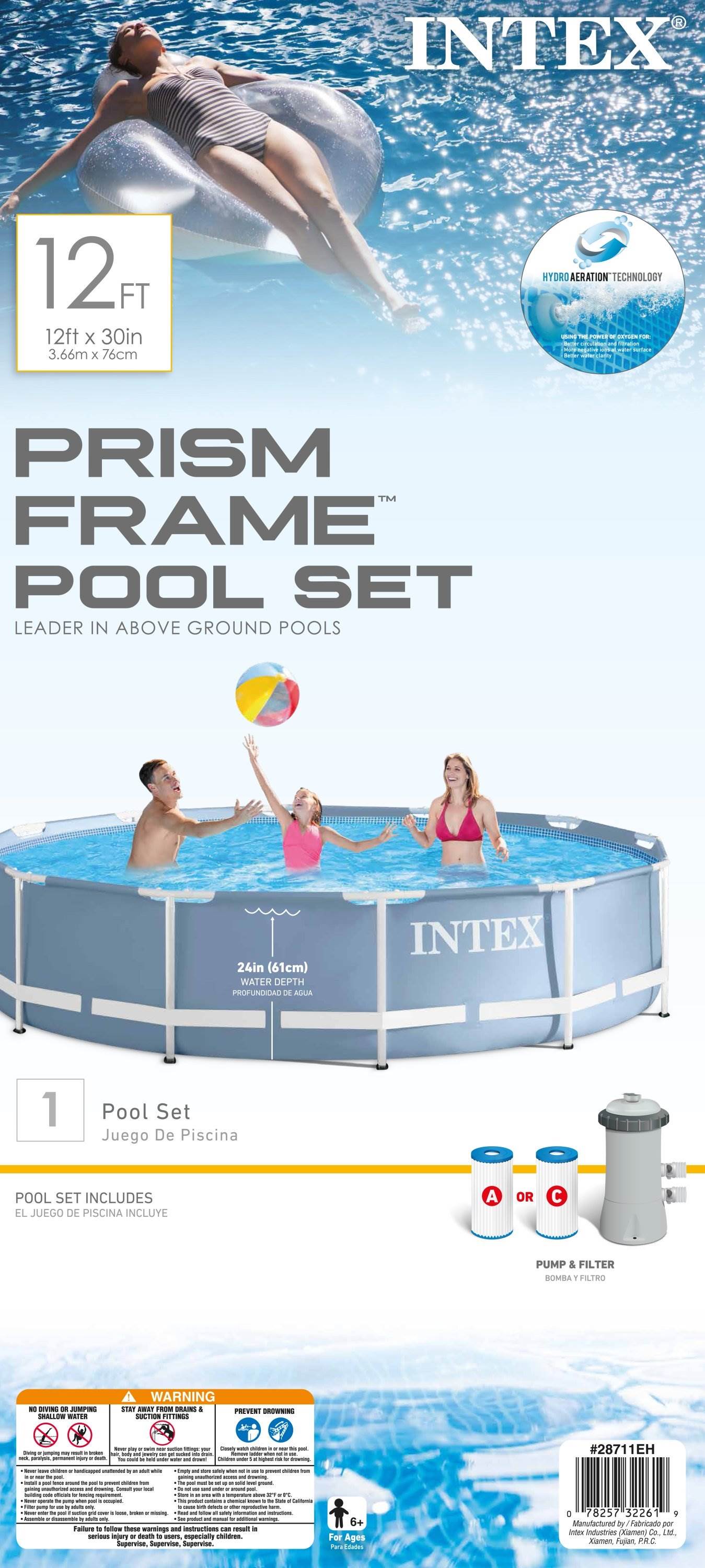 Intex 12' x 30" Prism Frame Above Ground Pool w/ 530 GPH Filter Pump (Open Box)