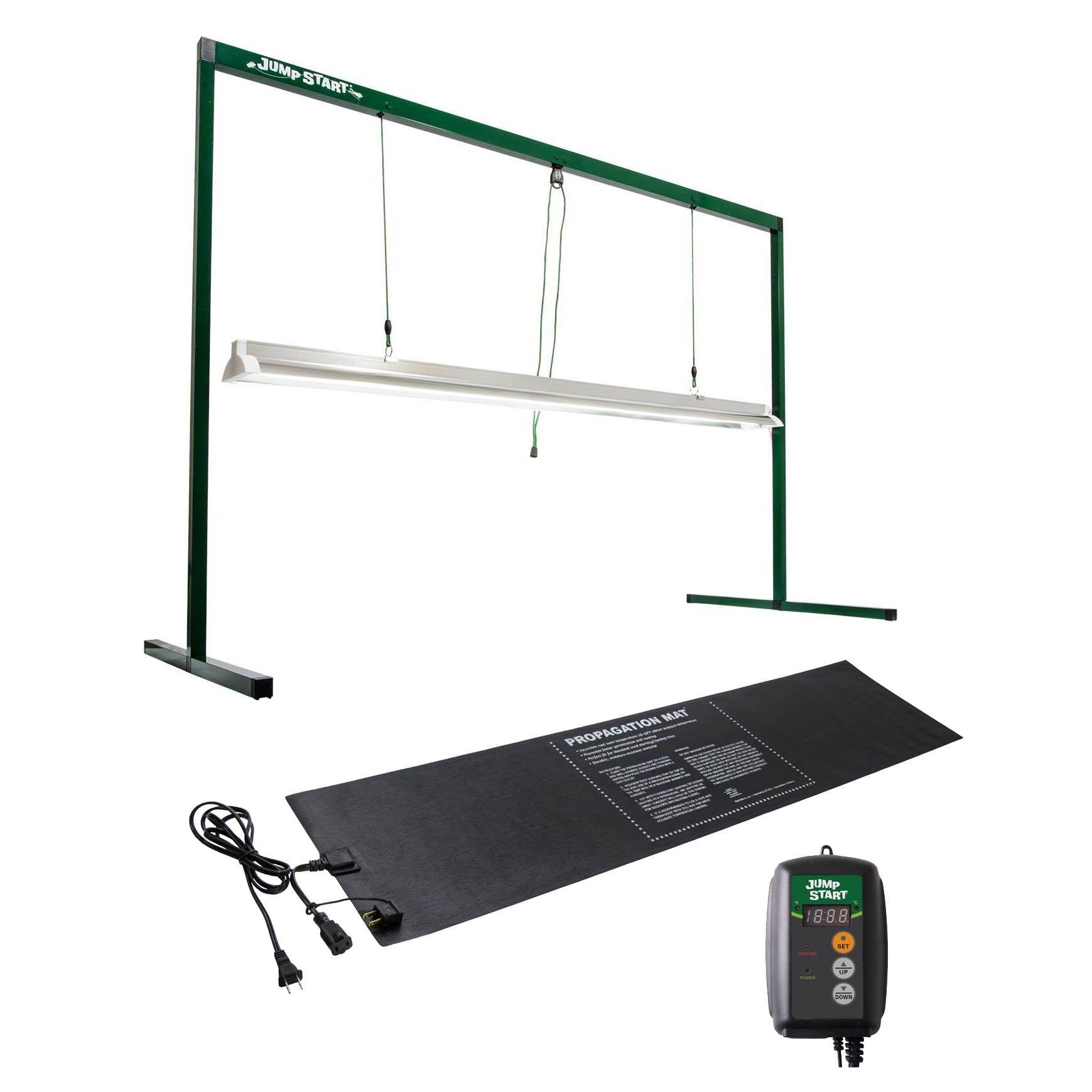 Hydroponic Heat Mat + Digital Temperature Controller + 4-Foot Grow Light System