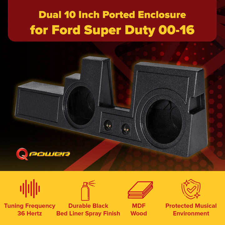 Q Power Dual 10" Ported Sub Enclosure for Ford F-250, F-350 Super Duty 2000-2025