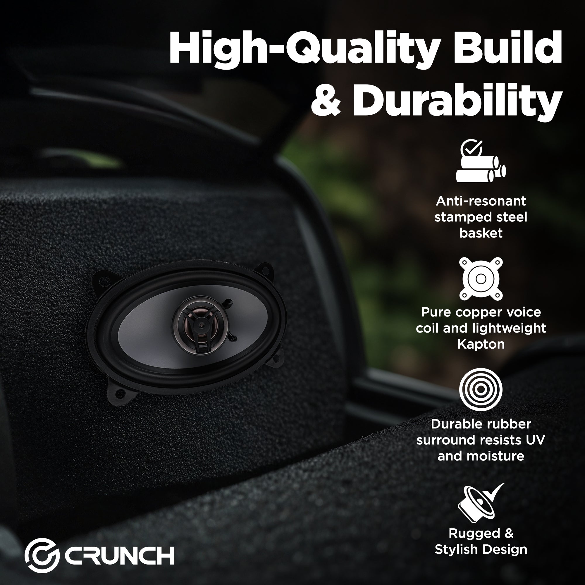 Crunch CS46CX 4x6 Inch 2-Way Car Speakers, 250W Coaxial Audio System, Black - VMInnovations
