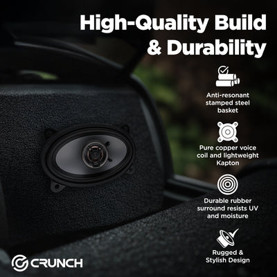Crunch CS46CX 4x6 Inch 2-Way Car Speakers, 250W Coaxial Audio System, Black - VMInnovations