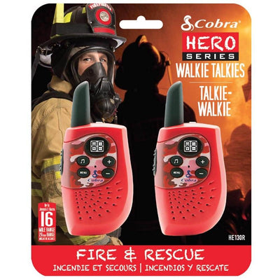 Cobra Hero Series Fire & Rescue 16 Mile 22 Channel 2 Way Kids Walkie Talkie, Red
