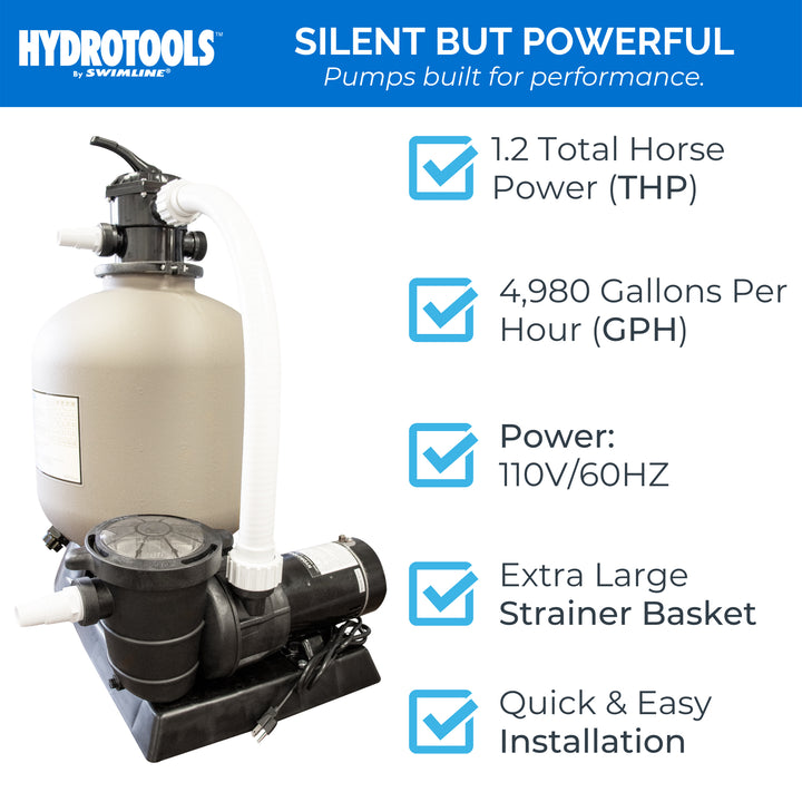 HYDROTOOLS by Swimline 24" Sand Filter Combo w/ Stand, 4980 GPH, 300lb Capacity