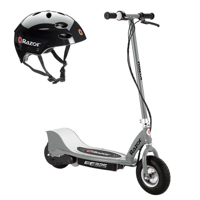 Razor E325 Adult High Torque Electric Powered Scooter with Youth Helmet, Silver