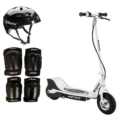 Razor E325 Adult High-Torque Electric Powered Scooter with Helmet & Pads, White
