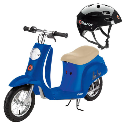 Razor Pocket Mod Euro 24V 250W Kids Electric Retro Scooter with Helmet, Blue