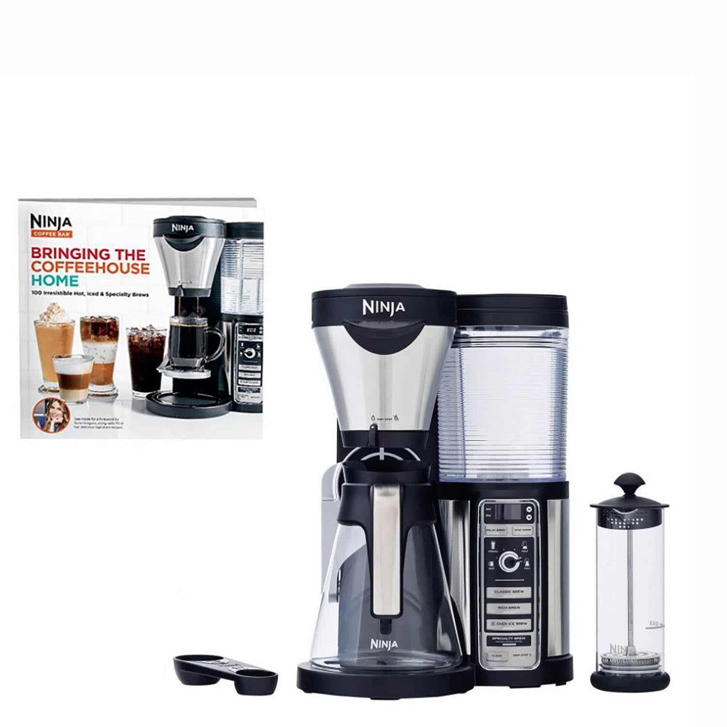 Ninja Coffee Bar Coffee Bar w/Glass Carafe, Frother & 100 Recipe Cookbook CF080W