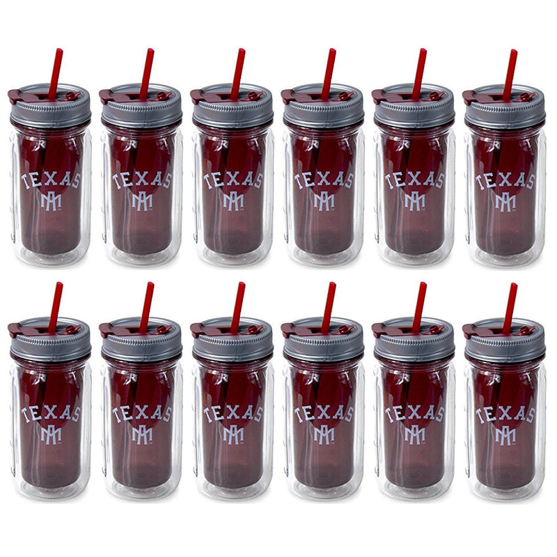Cool Gear 16 Ounce Texas A&M Aggies Tailgate Mason Jar Water Bottle (12 Pack) - VMInnovations