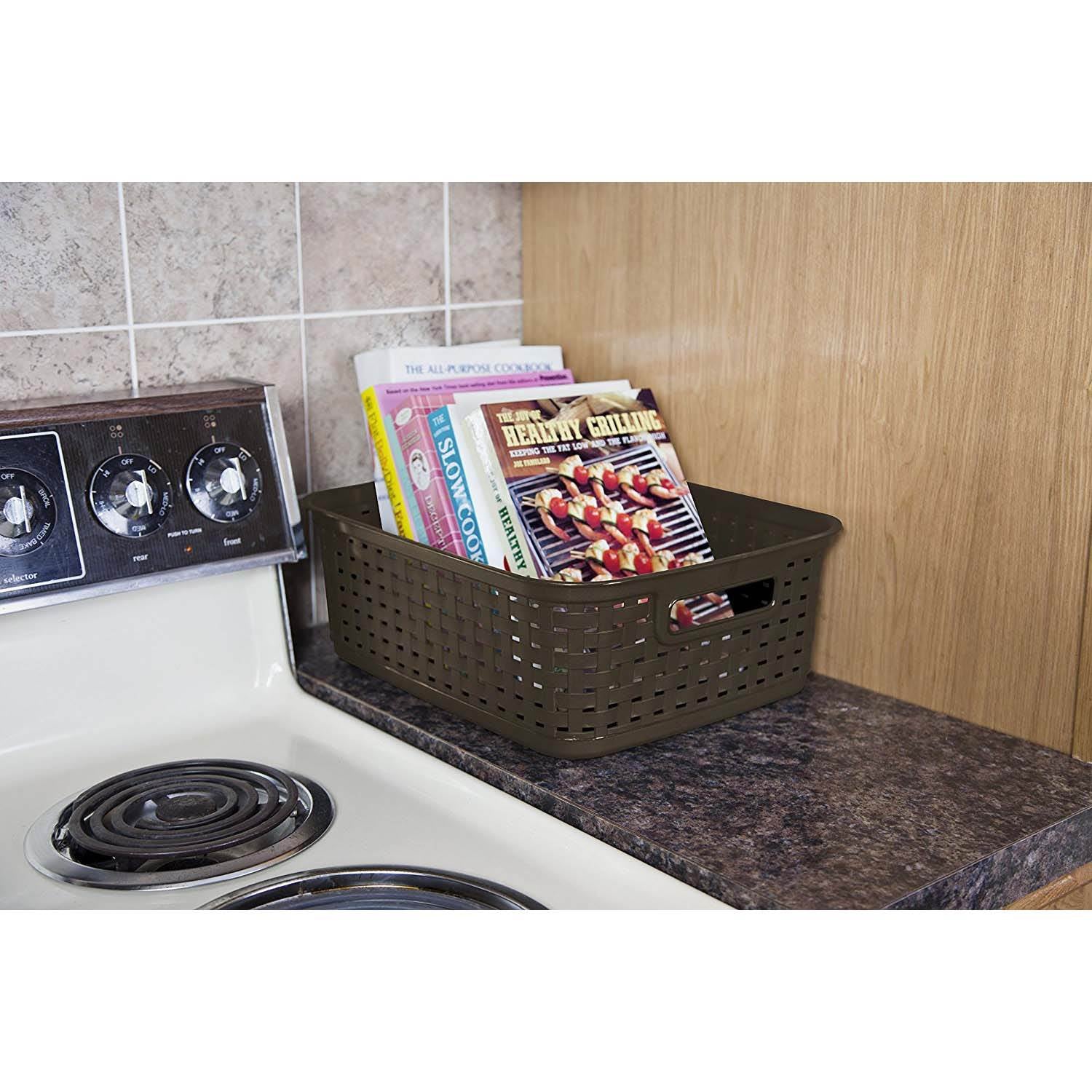 Sterilite Decorative Wicker-Style Short Weave Basket, Espresso (Open Box)