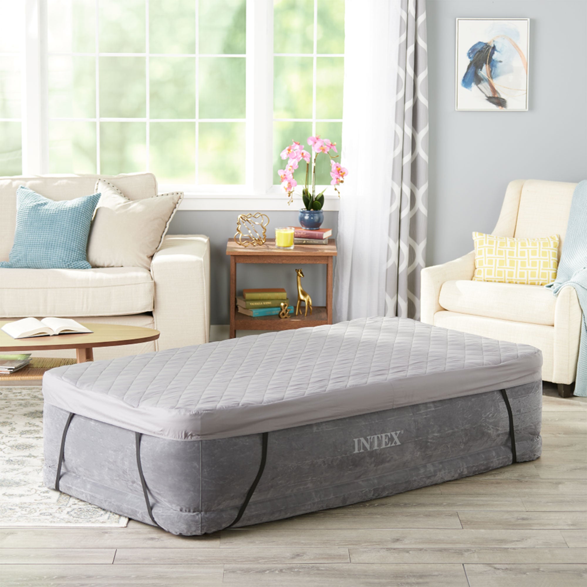 Intex 200 Thread Quilt Fitted Twin Size Airbed Mattress Cover, Gray (Cover Only)