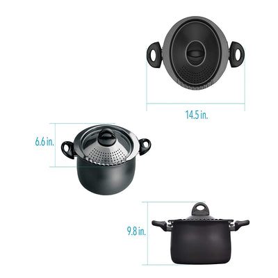 Bialetti 7265 Nonstick Aluminum 5 Quart Kitchen Pasta Pot w/ Strainer Lid, Black