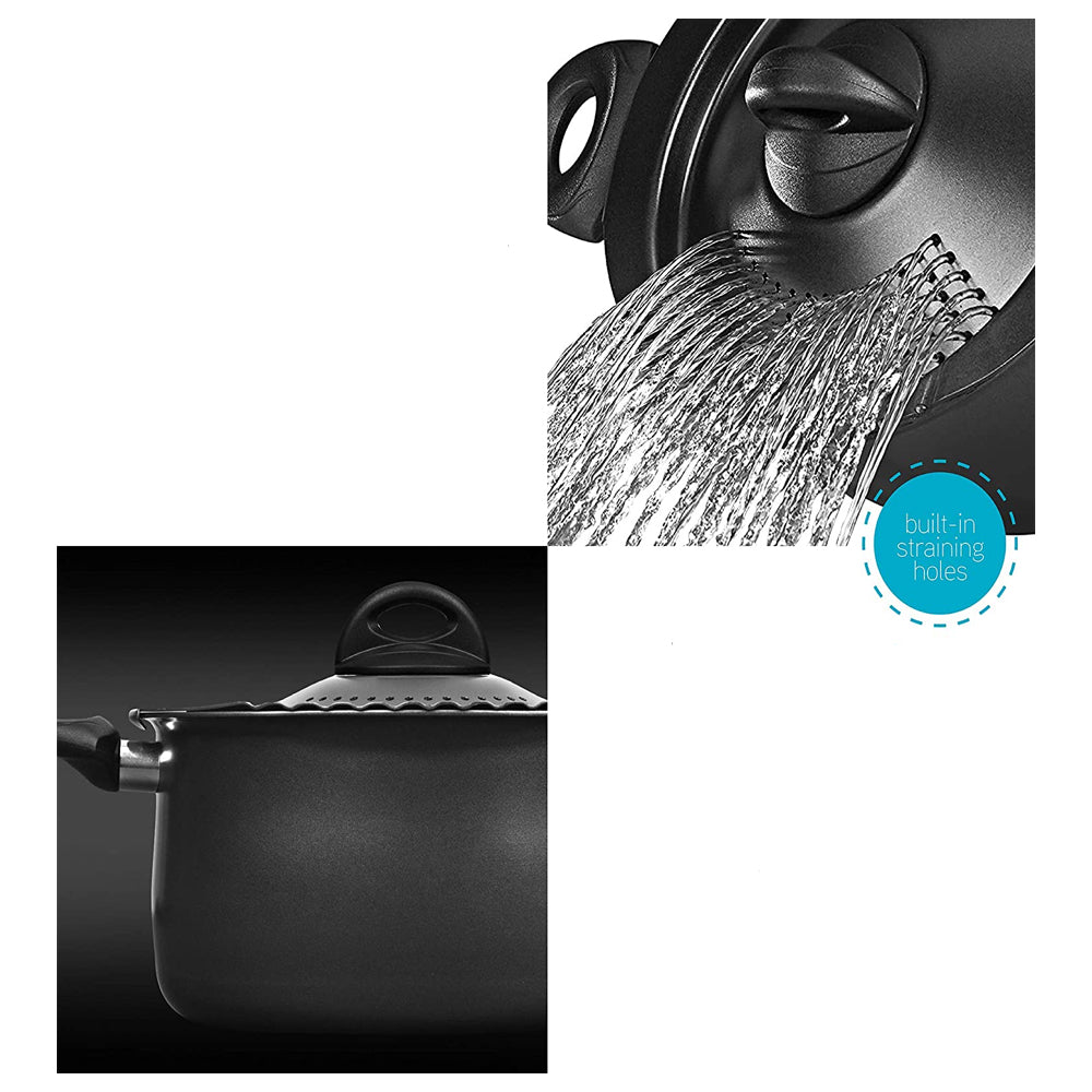 Bialetti 7265 Nonstick Aluminum 5 Quart Kitchen Pasta Pot w/ Strainer Lid, Black