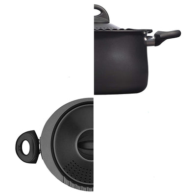 Bialetti 7265 Nonstick Aluminum 5 Quart Kitchen Pasta Pot w/ Strainer Lid, Black
