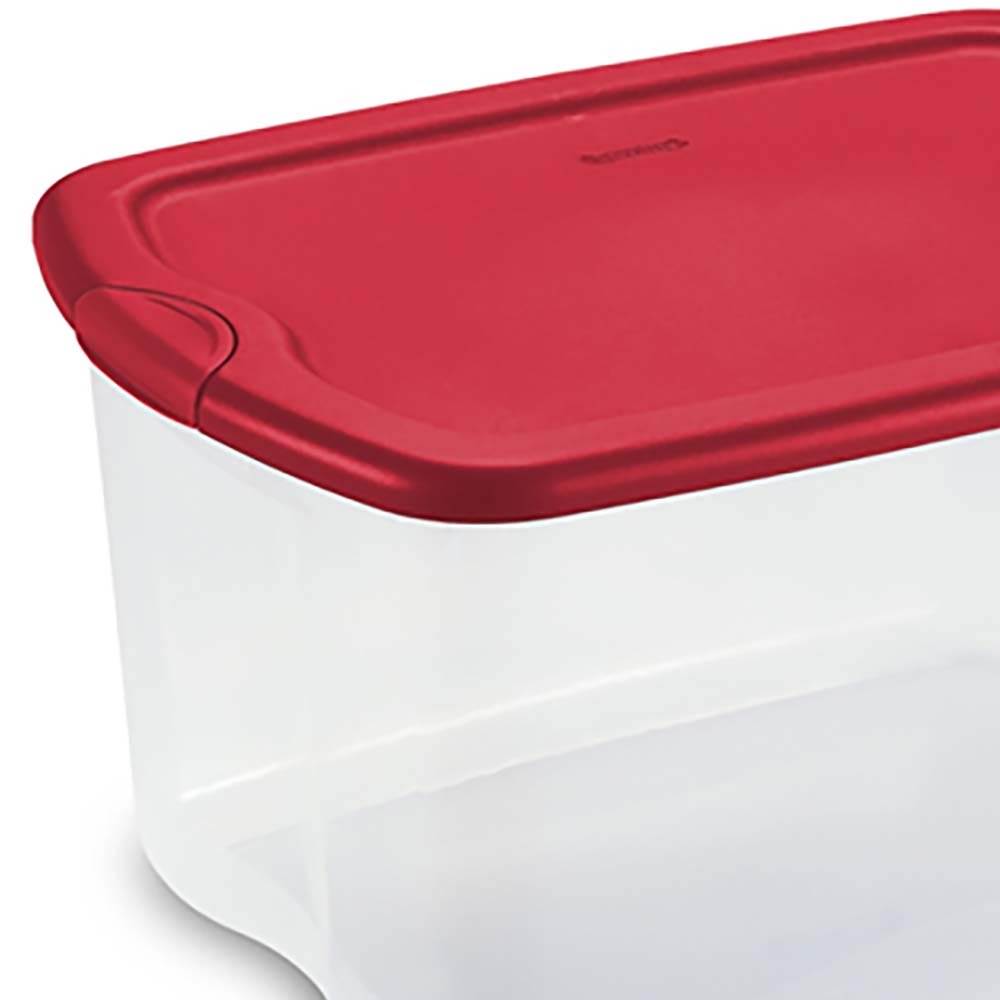 Sterilite 66 Quart Latch and Carry Storage Tote, Clear with Red Lid (4 Pack)