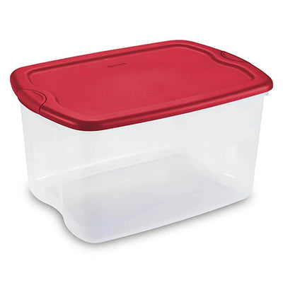Sterilite 66 Quart Latch and Carry Storage Tote, Clear with Red Lid (4 Pack)