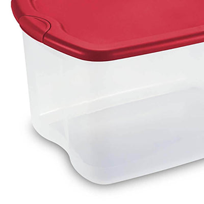Sterilite 66 Quart Latch and Carry Storage Tote, Clear with Red Lid (4 Pack)