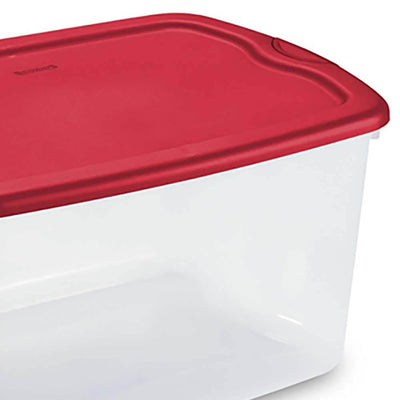 Sterilite 66 Quart Latch and Carry Storage Tote, Clear with Red Lid (4 Pack)