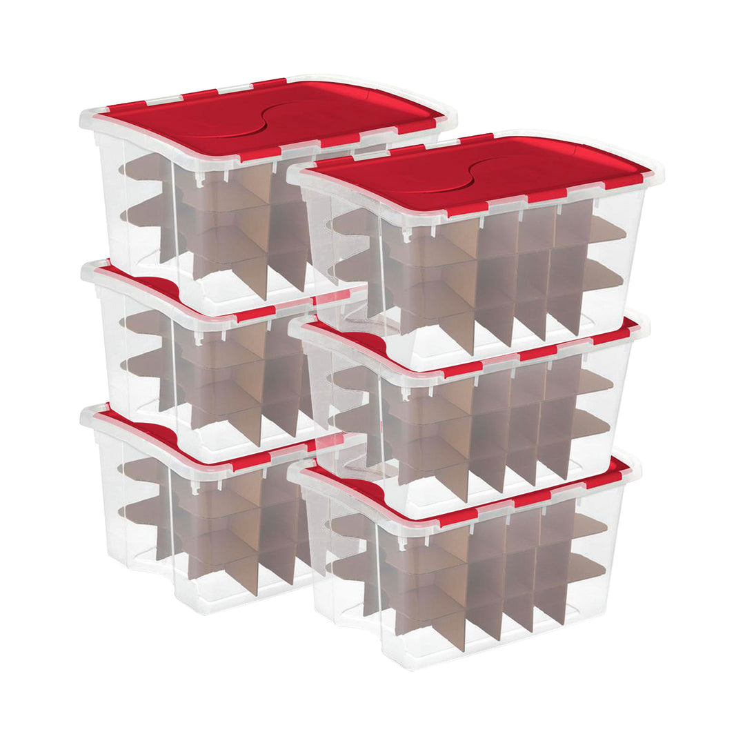 Sterilite 48 Quart Stackable Holiday Christmas 45 Ornament Storage Box (6 Pack)