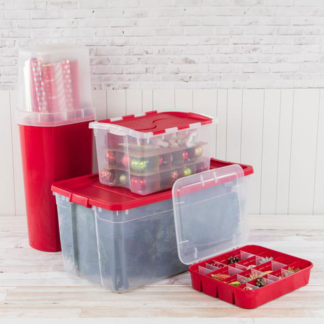 Sterilite 48 Quart Stackable Holiday Christmas 45 Ornament Storage Box (6 Pack)